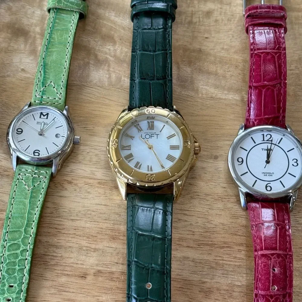 LOFT Gold Tone Green Croc Leather Band Watch Mother Of Pearl Face NWOT